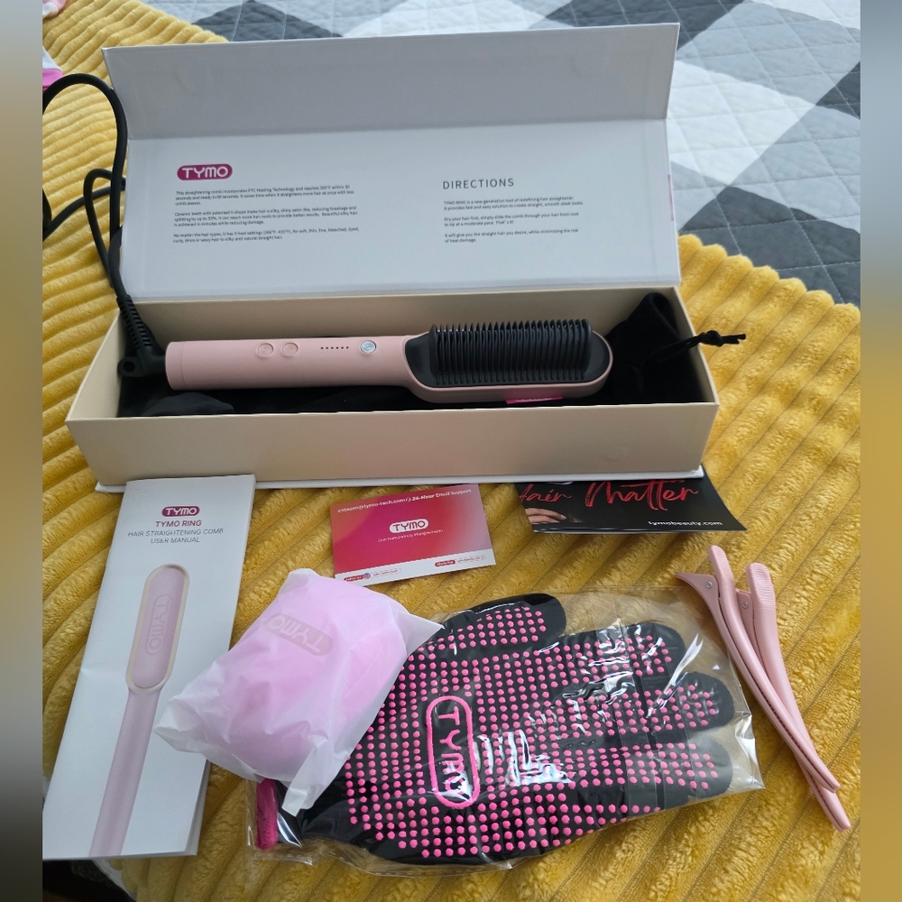 NWT TYMO Pink Hair Straightening Brush Set